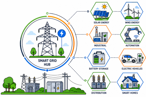 Power system one-line diagram analysis illustration